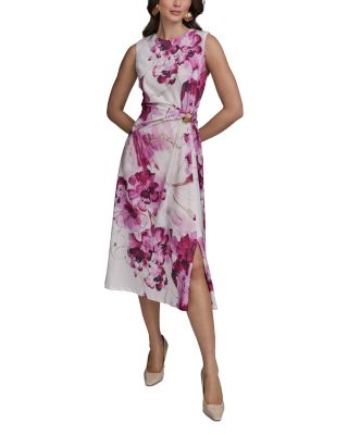 Floral Satin Gathered Waist Dress