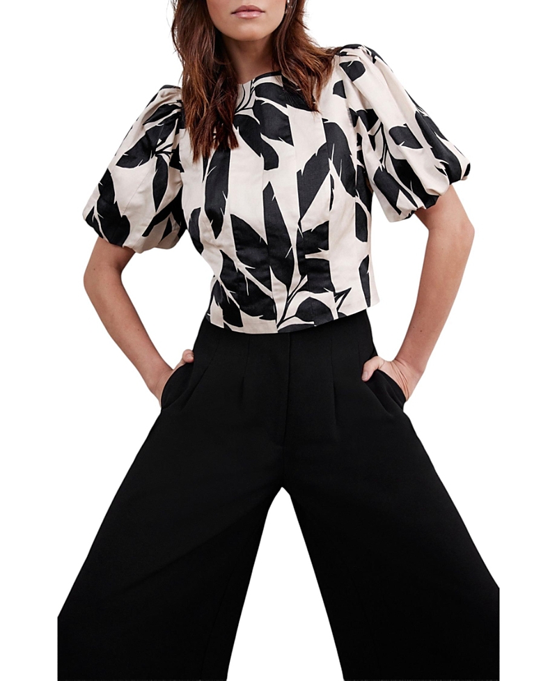 Mint Velvet Women's Neutral Palm Print Top