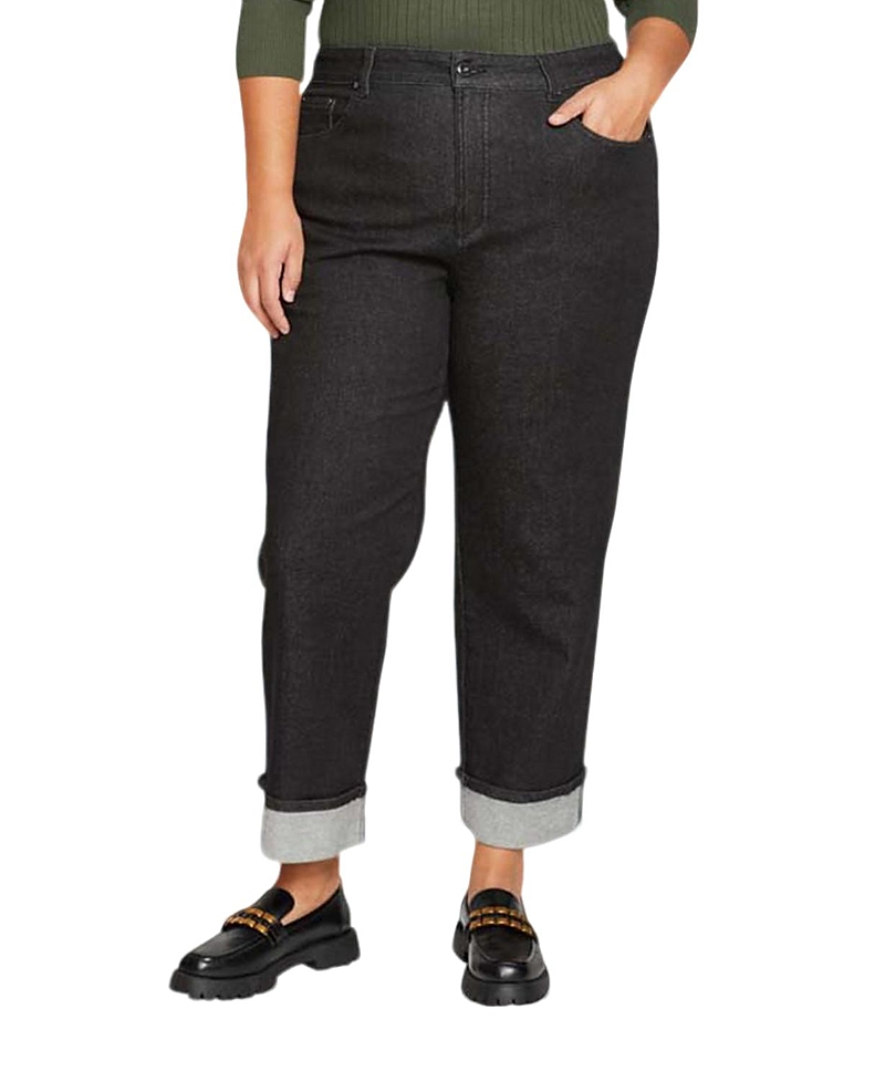 Universal Standard Womens Plus Bae Boyfriend Crop Jeans in Black Wash