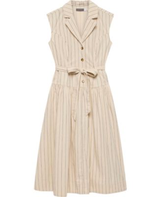  Women's Drop Waist Stripe Midi Dress
