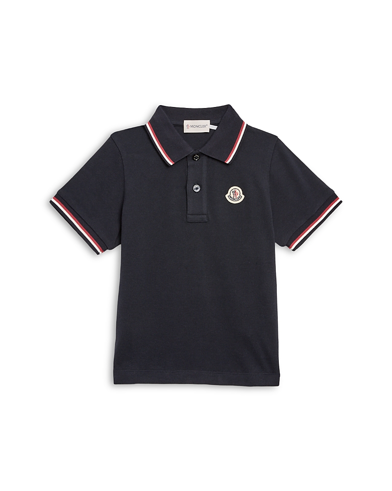 Moncler Boy's Tricolor-trim Short-sleeve Polo Shirt In Blue