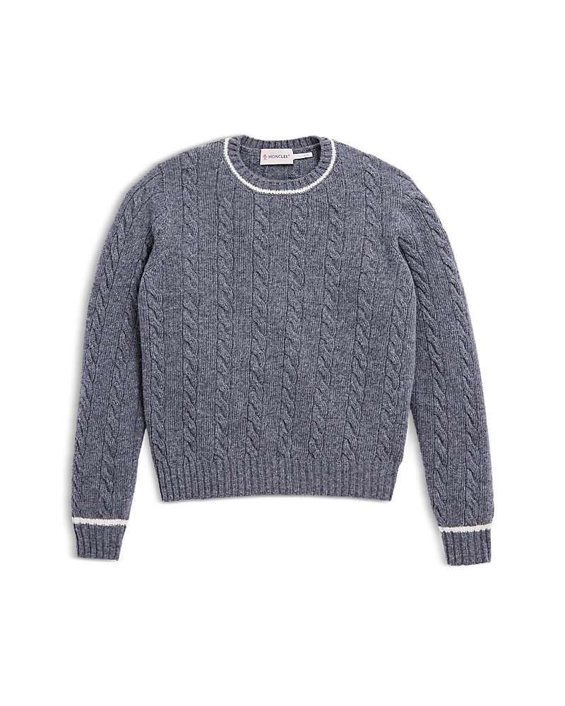 Moncler Boys' Crew Neck Cable Knit Sweater - Big Kid In Gray