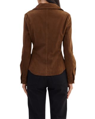 Ruched Collared Suede Shirt