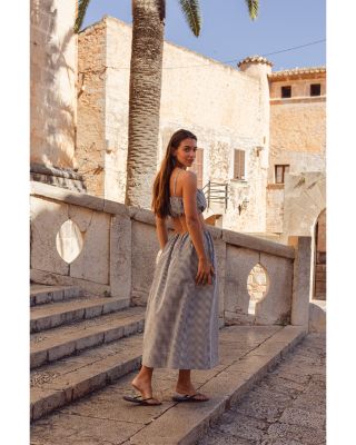 Gingham Ruched Waist Midi Skirt