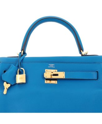 Kelly 28 Handbag Blue Evercolor with Gold Hardware