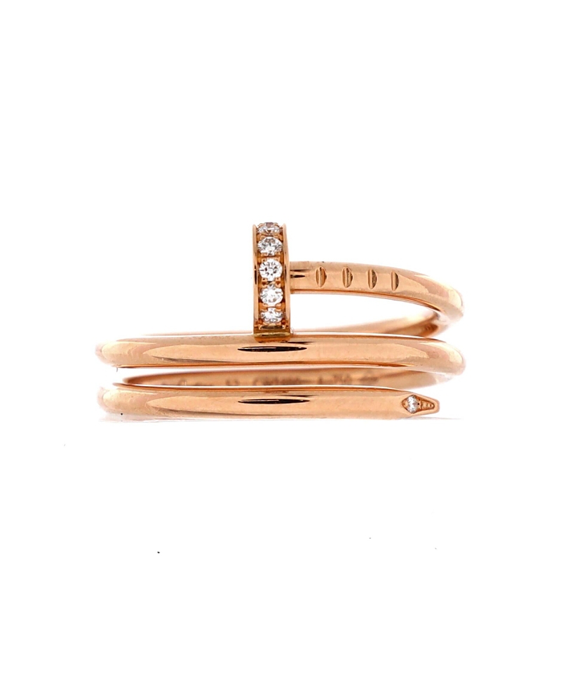 Pre-owned Pre-owned Cartier Cartier Small Juste Un Clou Double Ring 18k Rose Gold And Diamonds