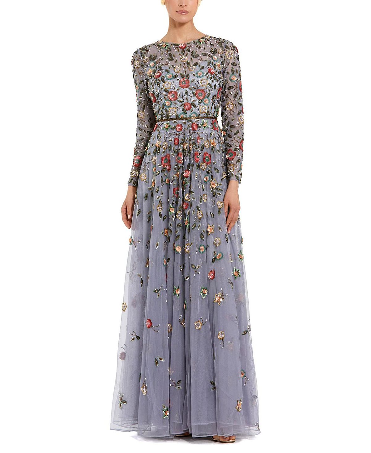Mac Duggal Embellished High Neck Long Sleeve A Line Gown