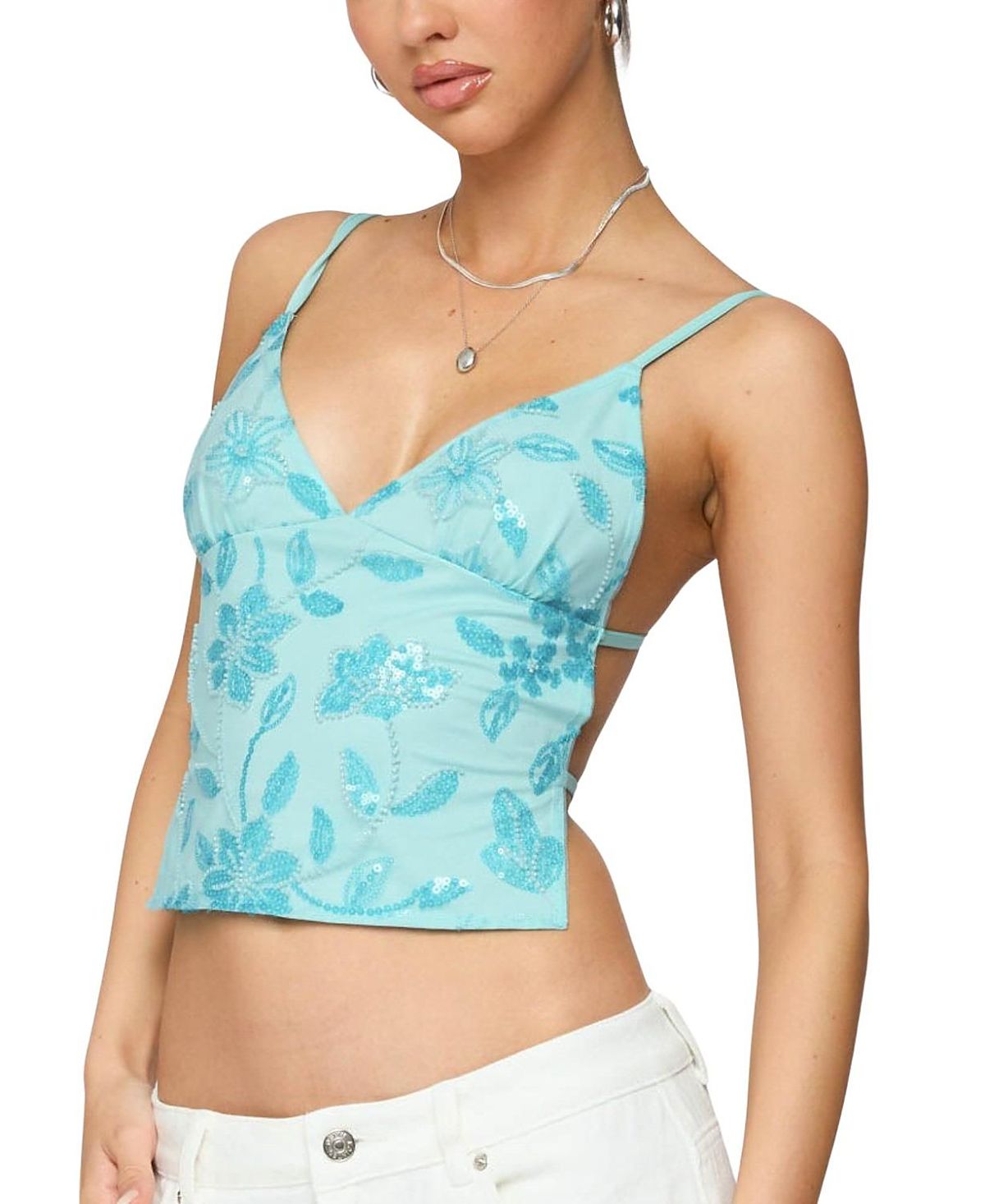 Edikted Pia Sequin Floral Backless Top