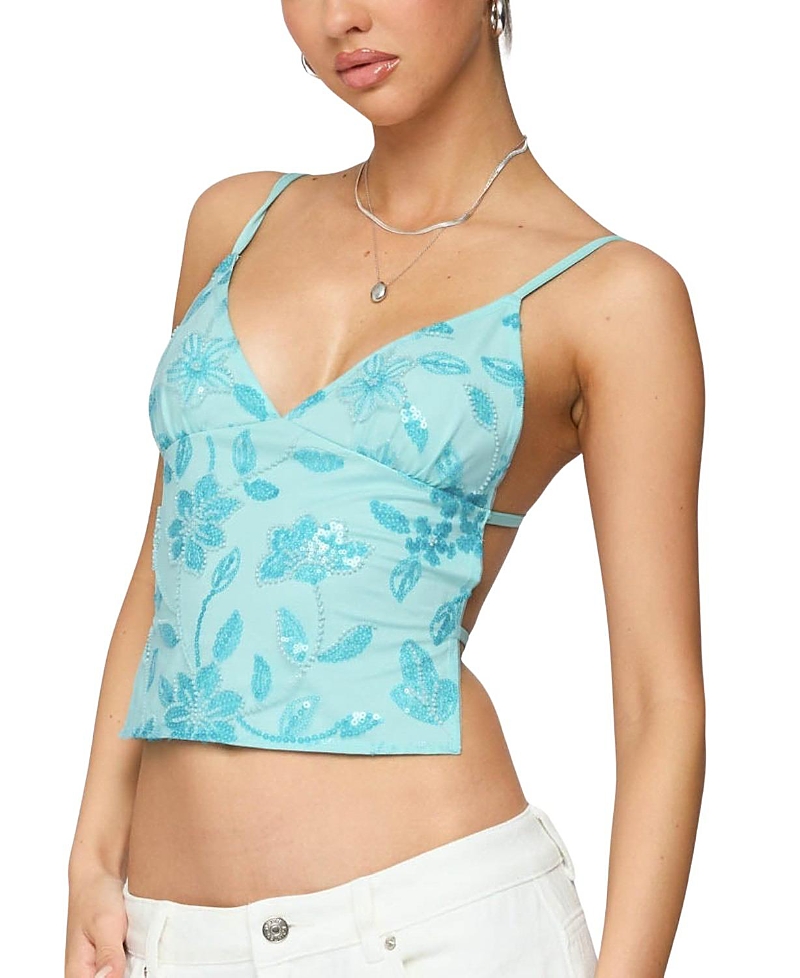 Edikted Pia Sequin Floral Backless Top