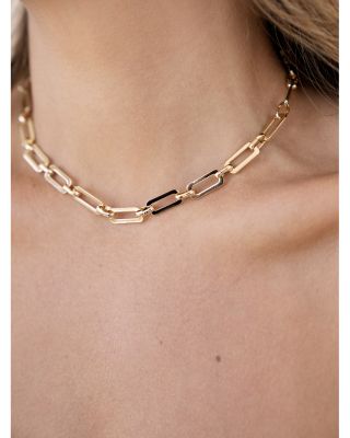 Golden Flat Rectangle Chain Necklace, 15"   