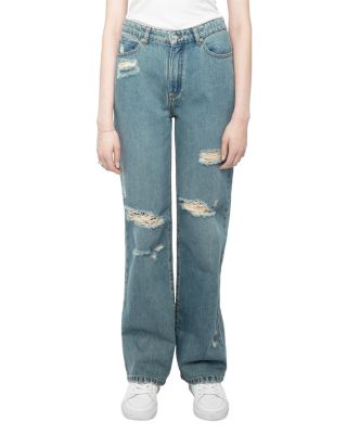 Elio High Rise Distress Jeans in Light Blue