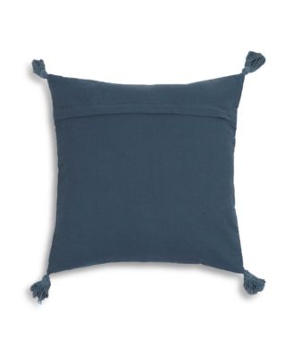 Blossom Printed Cotton Tassel 20 Inch Accent Cushion in Blue