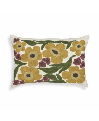 Blossom Embroidered Daisy Wool 24 x 16 inch Accent Cushion