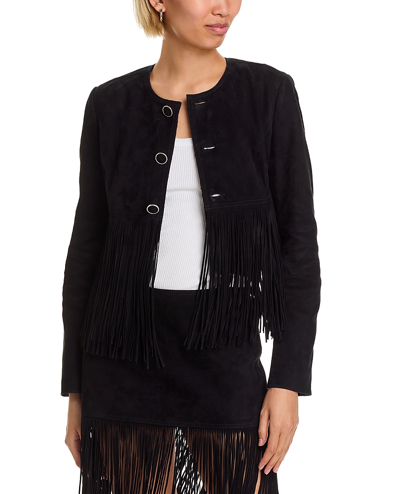 Frame The Saddle Suede Fringe Jacket In Black