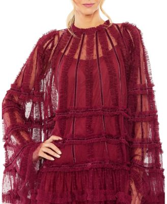  High Neck Ruffle Bell Sleeve Trapeze Dress