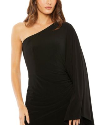  One Shoulder Cape Sleeve Ruched Detail Jersey Gown