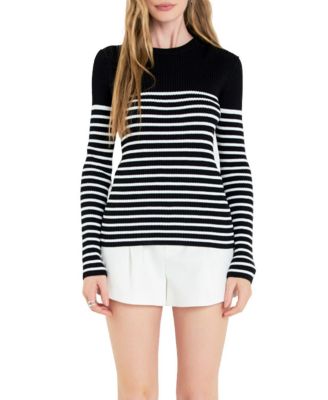  Women's Stripe Long Sleeve Knit Top