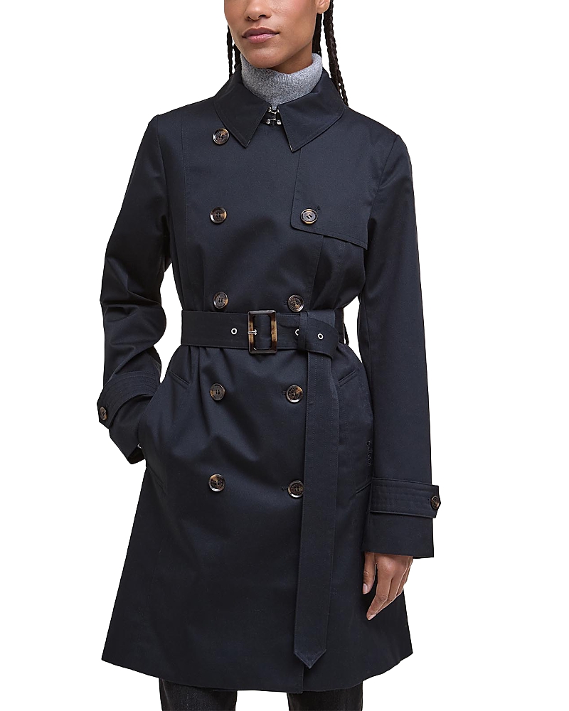 Barbour Greta Belted Water Resistant Twill Trench Coat In Blue