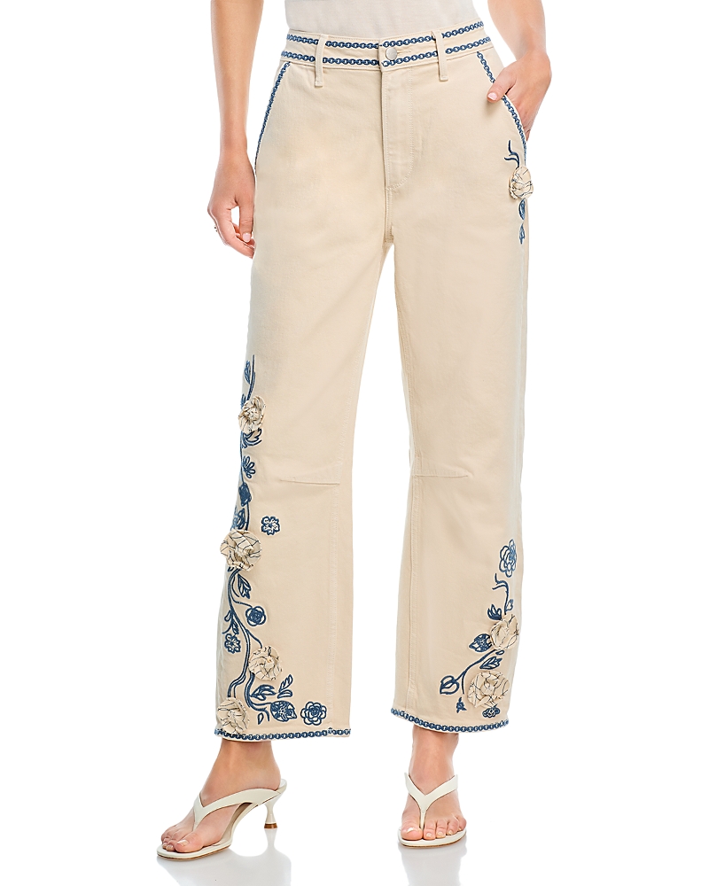 Driftwood Barbara X Ravishing Floral Embroidered Jeans In Cream In Beige