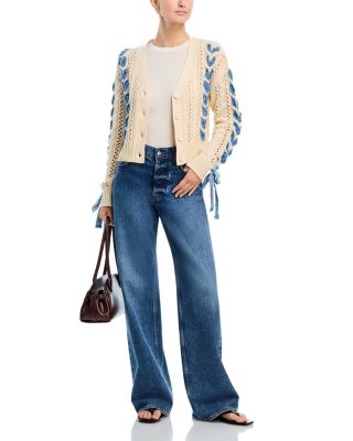 Braided Denim Button Front Sweater