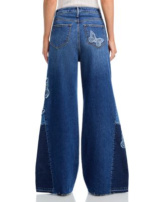 Butterfly Patchwork Wide Leg Jeans in Medium Wash