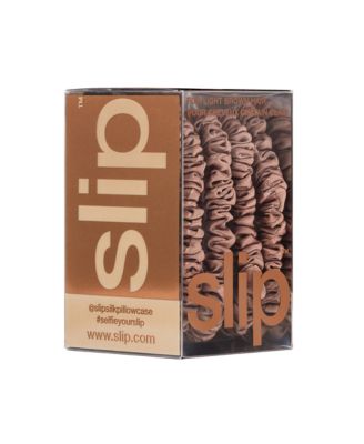 Pure Silk Back to Basics Skinny Scrunchies in Light Brown, Set of 4