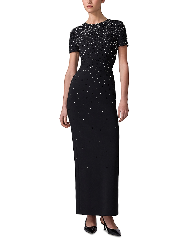 Carolina Herrera Crystal Embellished Stretch Crepe Column Gown In Black
