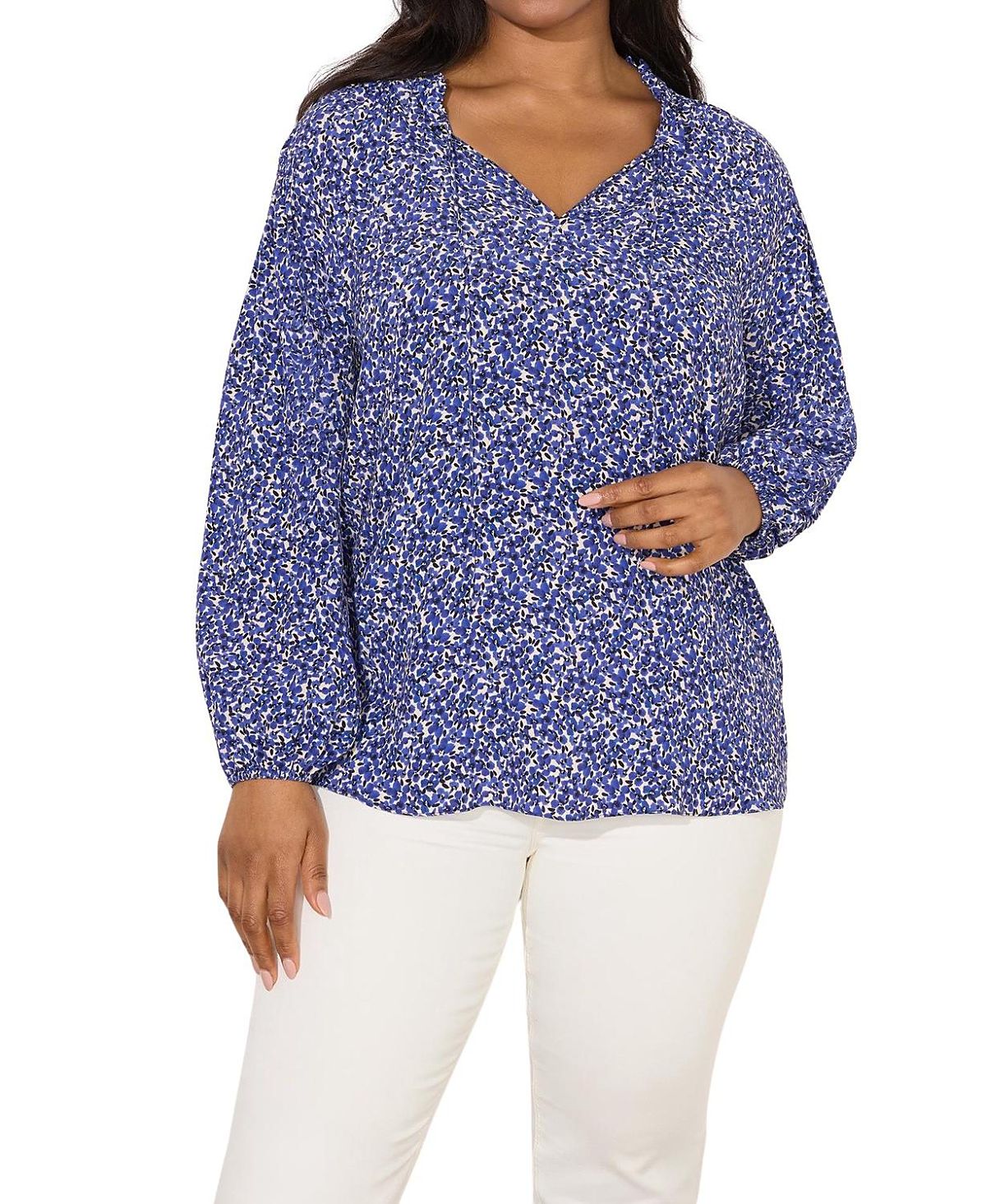 Live Unlimited Ditsy Shirred Raglan Sleeve Blouse