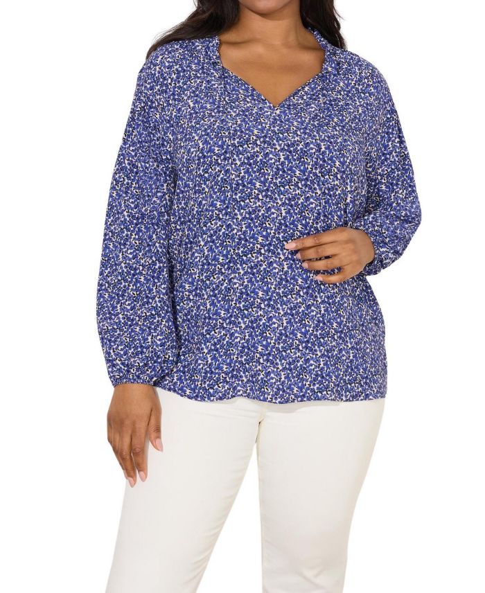 Ditsy Shirred Raglan Sleeve Blouse
