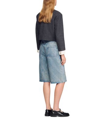 Distressed Denim Bermuda Shorts in Blue Jean