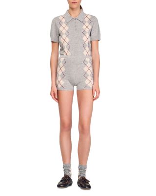 Argyle Polo Neck Sweater & Diamond Pattern Knit Shorts