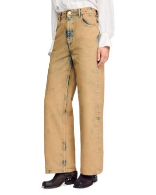Faded Wide Leg Jeans in Beige