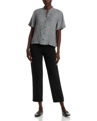 Linen Mandarin Collar Short Sleeve Shirt