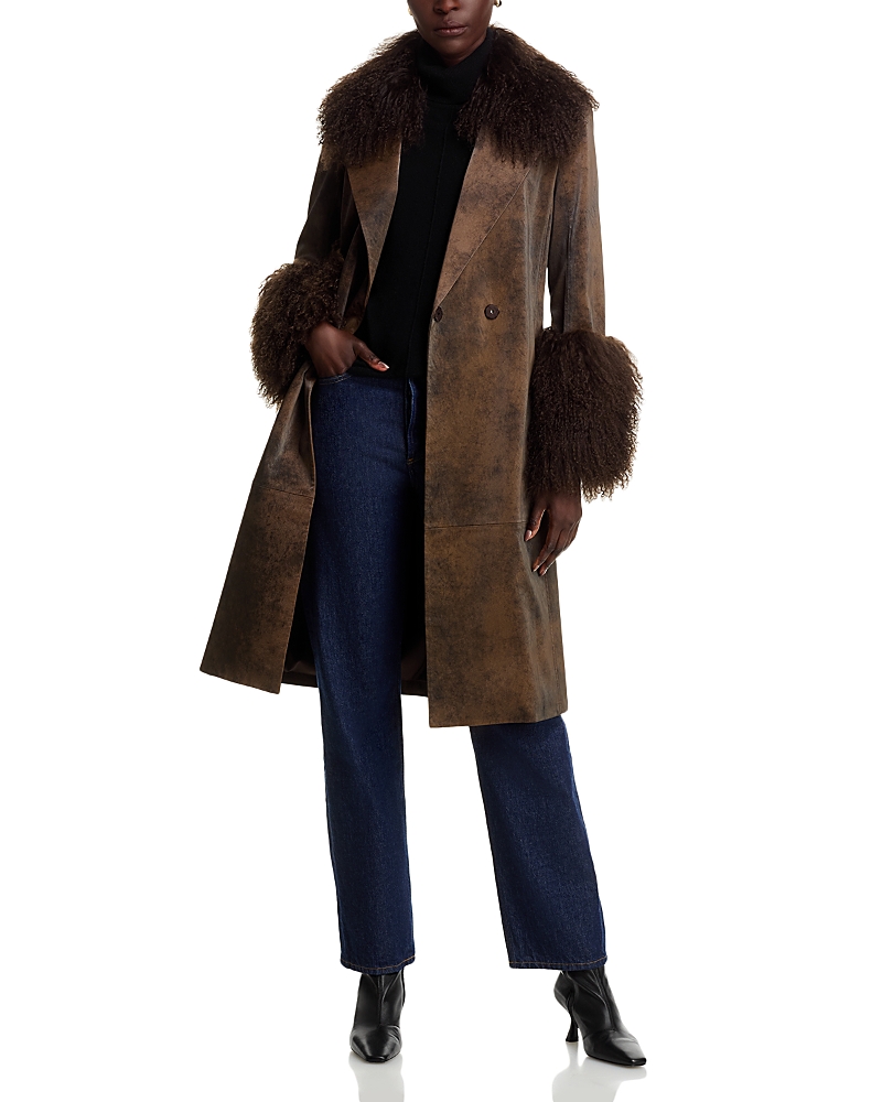 Kobi Halperin Viv Shearling Trim Coat In Brown