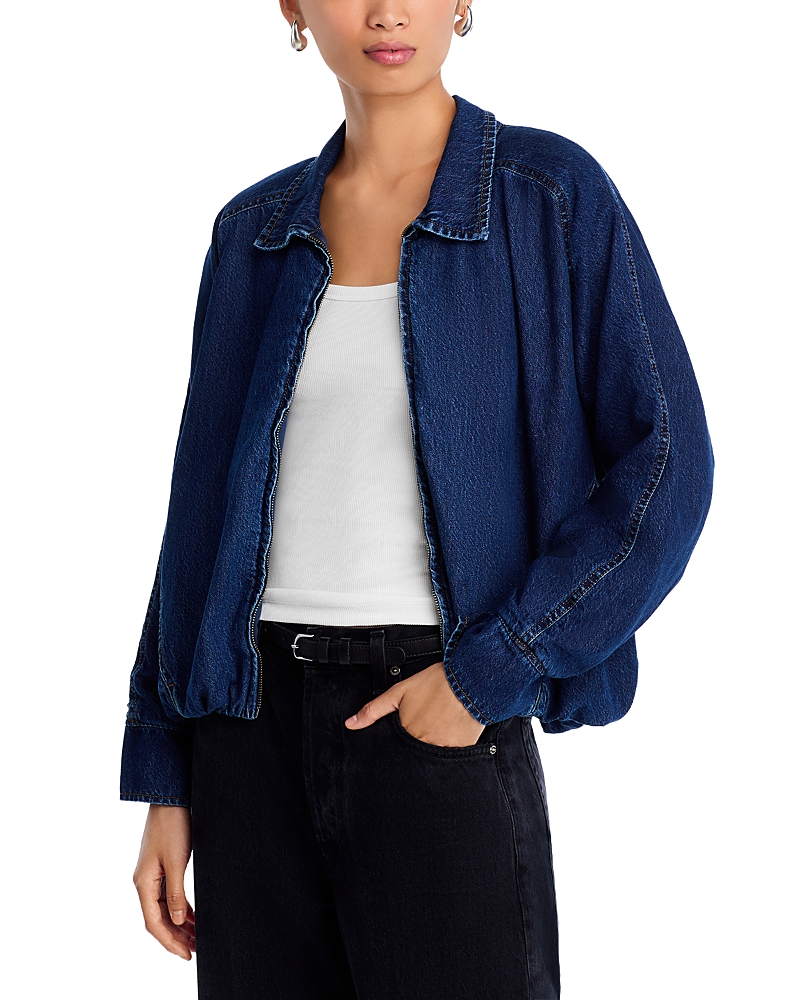 Steve Madden Faux Suede Bubble Bomber Jacket In Blue
