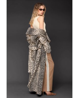 Cheetah Print Belted Faux Fur Maxi Coat