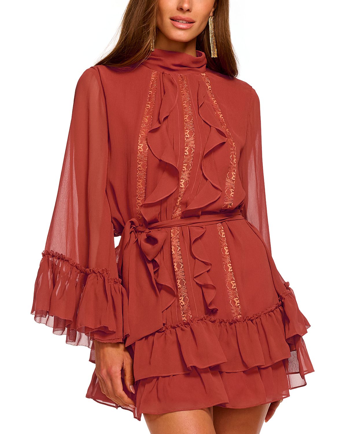 Ramy Brook Claudia Ruffle Tie Waist Mini Dress
