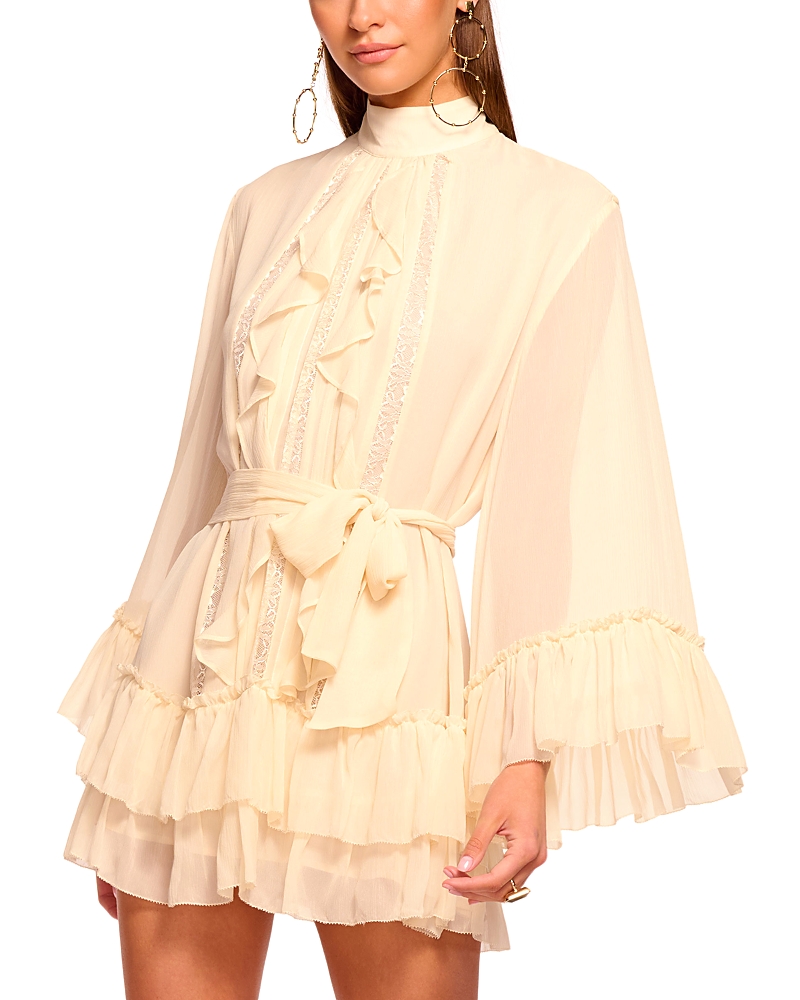 Ramy Brook Claudia Ruffle Tie Waist Mini Dress In Neutral