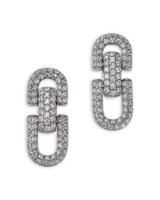 Diamond Link Drop Earrings in 14K White Gold, 1.2 tcw
