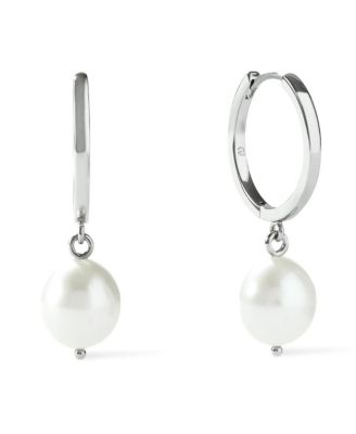 Ana Luisa - Brass Medium Frida Silver Pearl Hoops Earrings