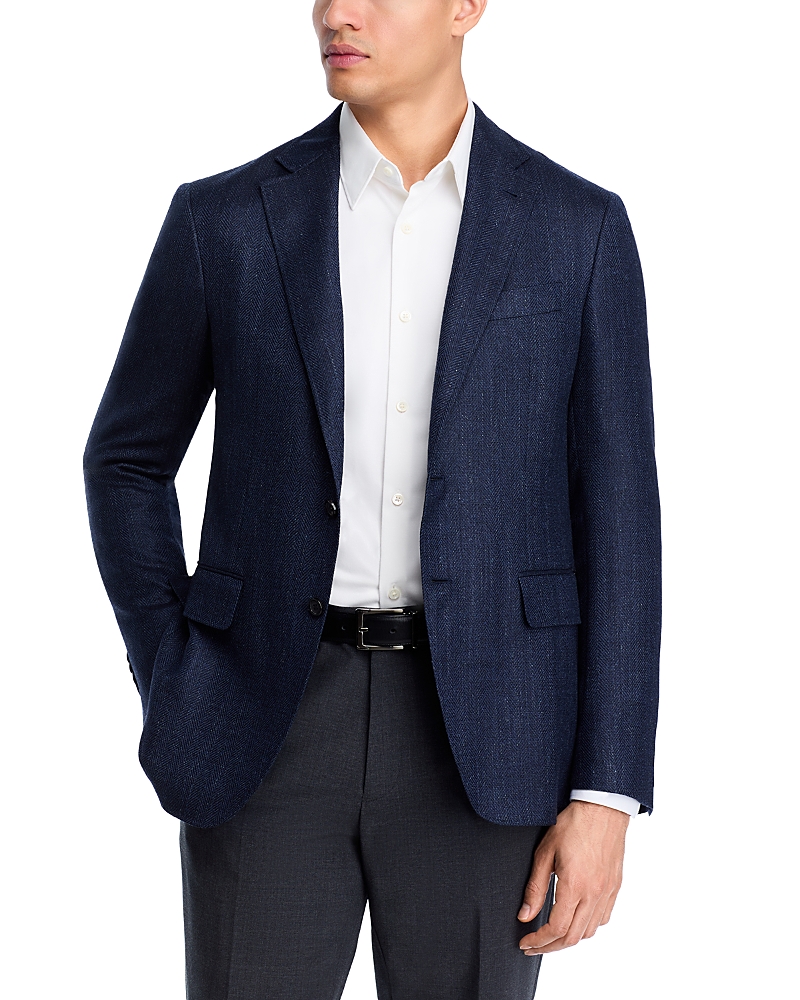 Canali Wool, Silk & Linen Herringbone Unstructured Trim Fit Sport Coat In Blue
