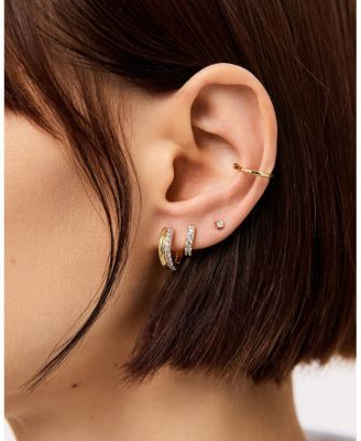 Brass and Cubic Zirconia Asher Pave Huggie Earrings