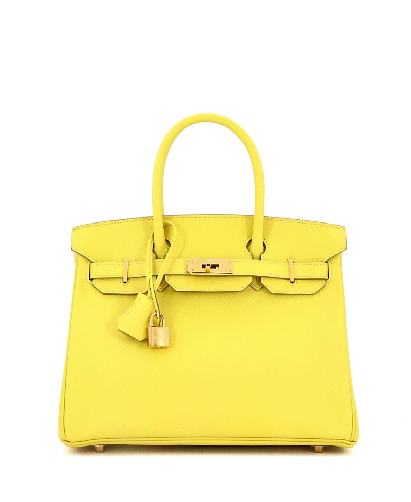 Pre-owned Pre-owned Hermes Hermes Birkin 30 Handbag Yellow Epsom With Gold Hardware In Green