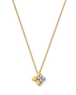 18K White & Yellow Gold Love in Verona Diamond Flower Pendant Necklace, 15-17"