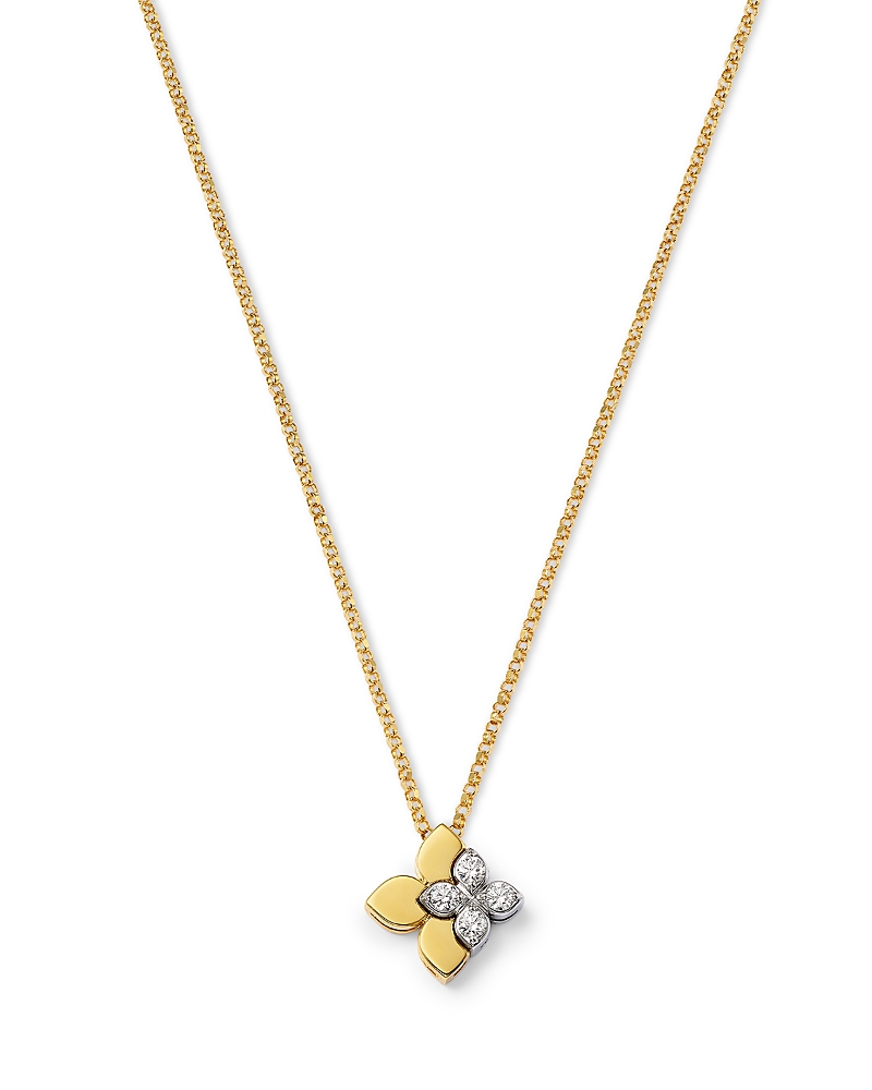 Roberto Coin 18K White & Yellow Gold Love in Verona Diamond Flower Pendant Necklace, 15