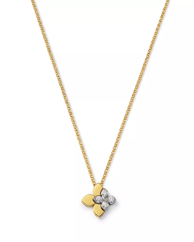 Roberto Coin 18K White & Yellow Gold Love in Verona Diamond Flower Pendant Necklace, 15