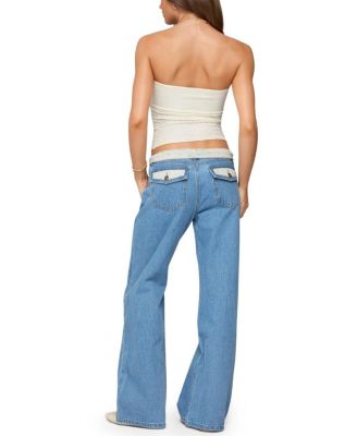  Floral Foldover Low Rise Medium Rinse Wash Jeans