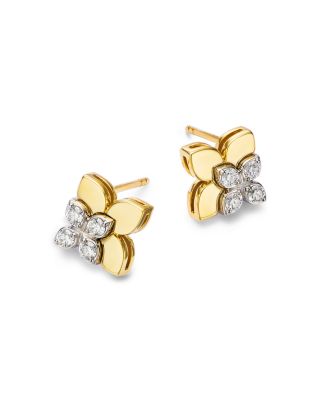 18K White & Yellow Gold Love in Verona Diamond Flower Stud Earrings
