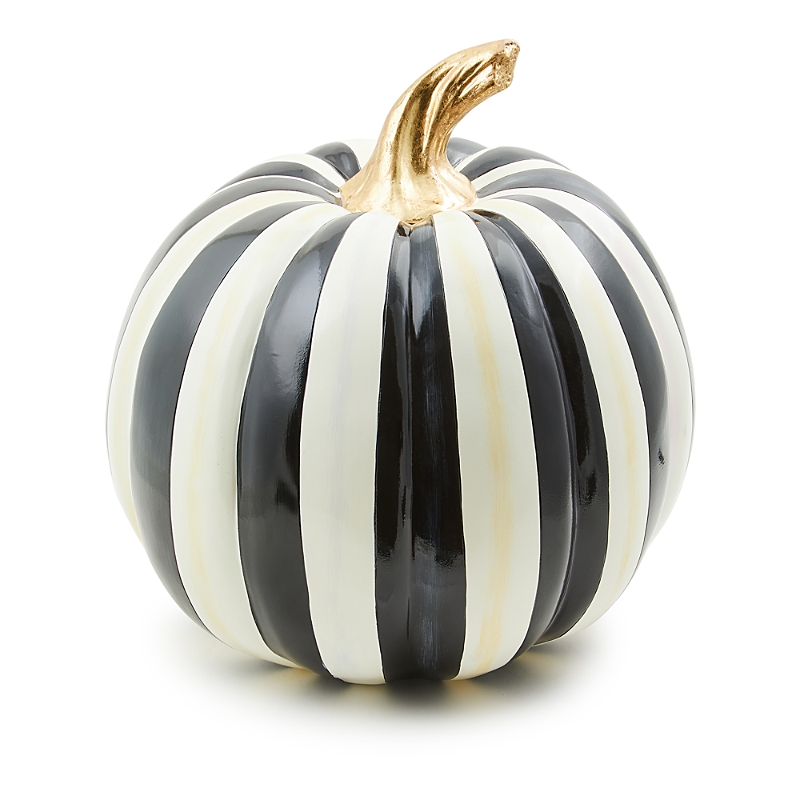 Mackenzie-childs Courtly Stripe Glossy Medium Pumpkin In Black