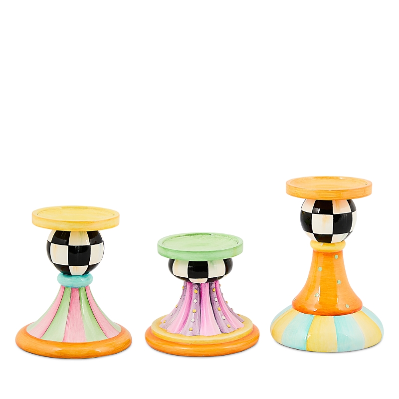 Mackenzie-childs Trick Or Treat Pillar Candle Holders, Set Of 3 In Multi